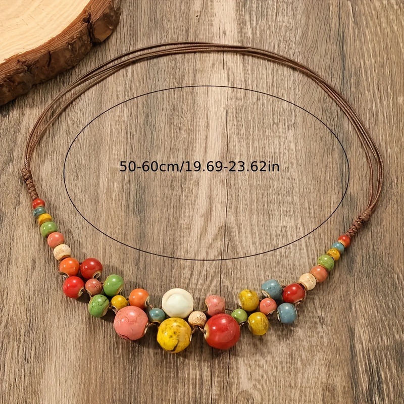Bohemian Ceramic Bead Necklace Adjustable Chain Handcrafted Ethnic Jewelry